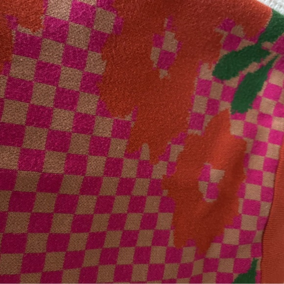 Anthropologie Orange and Pink Checkered Floral Pencil Skirt - Picture 3 of 3